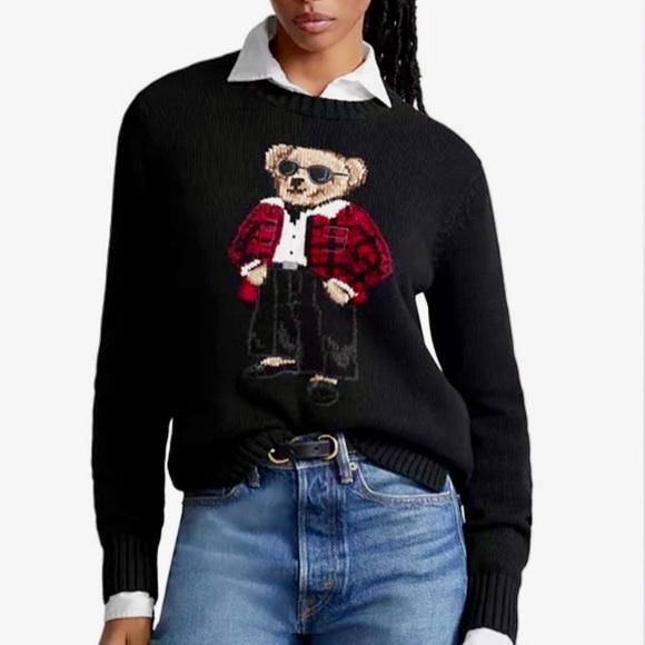 Polo Ralph Lauren Bear Sweater 3D Bear With Sunglasses Unisex New W/ Tags Black - Picture 1 of 16